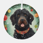 Portugese Waterhond Kerstmis Glas Ornament (Achterkant)