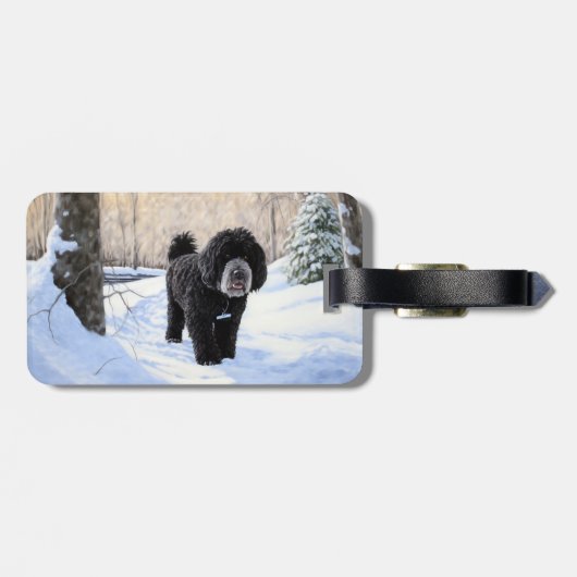 Portugese waterhond laat het sneeuwen Kerstmis Bagagelabel (Achterkant horizontaal)