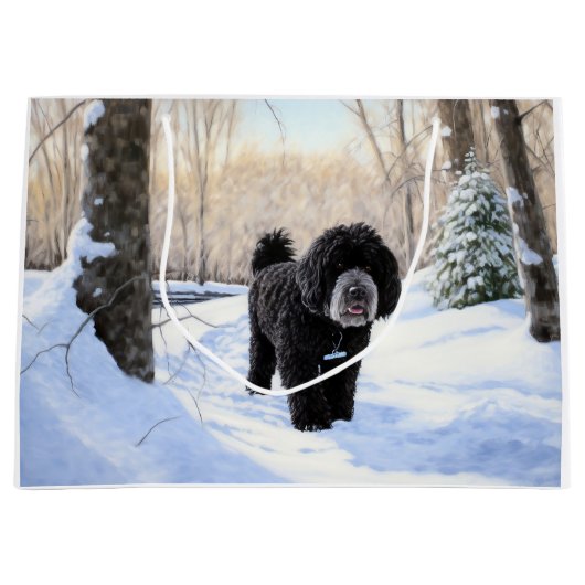 Portugese waterhond laat het sneeuwen Kerstmis Groot Cadeauzakje (Voorkant)