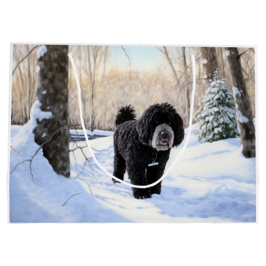 Portugese waterhond laat het sneeuwen Kerstmis Groot Cadeauzakje (Achterkant)