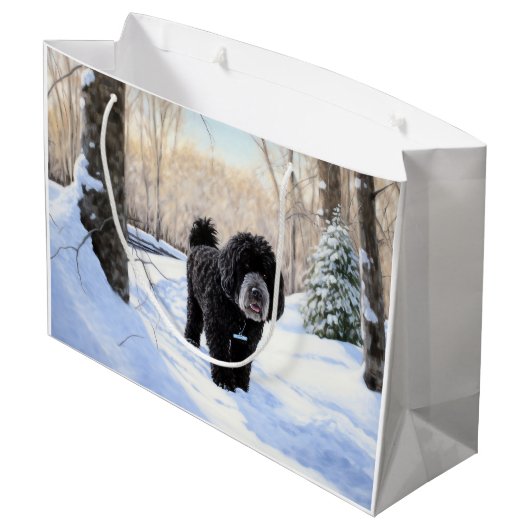 Portugese waterhond laat het sneeuwen Kerstmis Groot Cadeauzakje (Achterkant Gekanteld)