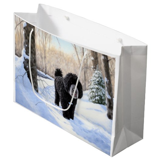 Portugese waterhond laat het sneeuwen Kerstmis Groot Cadeauzakje (Voorkant Gekanteld)