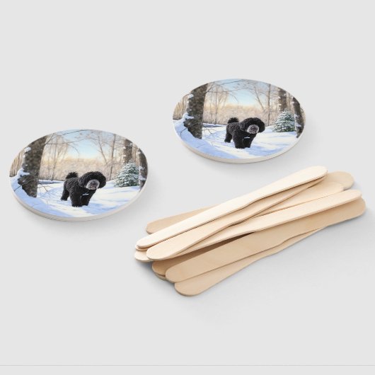 Portugese waterhond laat het sneeuwen Kerstmis Handwaaier (Niet-gemonteerd)