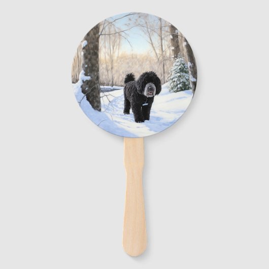 Portugese waterhond laat het sneeuwen Kerstmis Handwaaier (Voorkant)