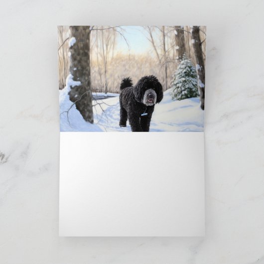 Portugese waterhond laat het sneeuwen Kerstmis Kaart (Binnen)