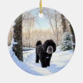 Portugese waterhond laat het sneeuwen Kerstmis Keramisch Ornament (Achterkant)