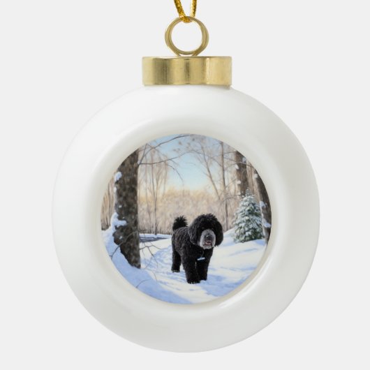Portugese waterhond laat het sneeuwen Kerstmis Keramische Bal Ornament (Voorkant)