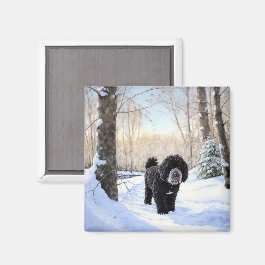 Portugese waterhond laat het sneeuwen Kerstmis Magneet (Voorkant / Achterkant)