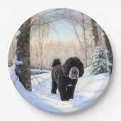 Portugese waterhond laat het sneeuwen Kerstmis Papieren Bordje (Voorkant)