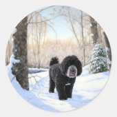 Portugese waterhond laat het sneeuwen Kerstmis Ronde Sticker (Voorkant)