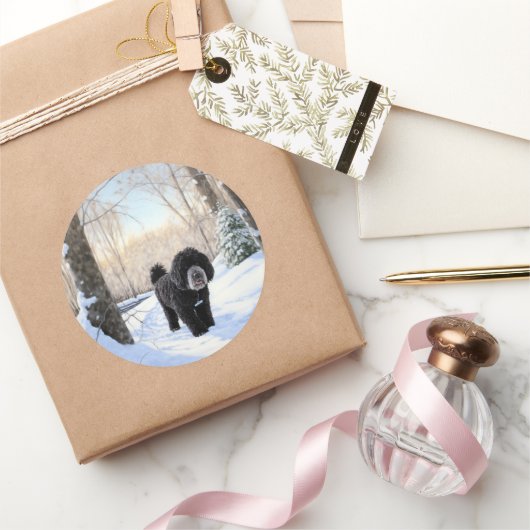 Portugese waterhond laat het sneeuwen Kerstmis Ronde Sticker (Geschenken)