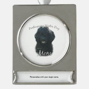 Portugese waterhond mam 2 verzilverd banner ornament