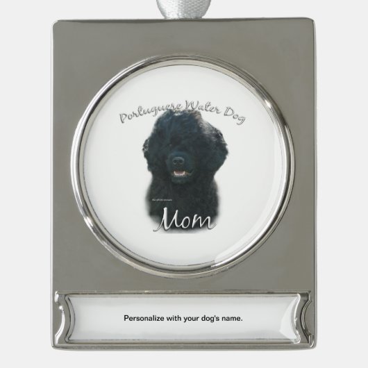 Portugese waterhond mam 2 verzilverd banner ornament (Voorkant)