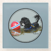 Portugese waterhond met buoy Ball 2 Glazen Onderzetter (Voorkant)