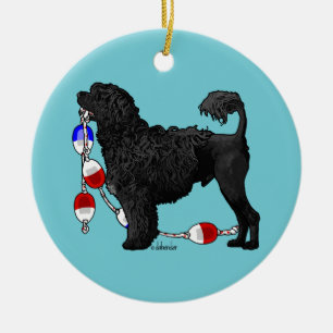 Portugese waterhond met drijflijn keramisch ornament