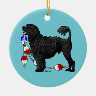 Portugese waterhond met drijflijn keramisch ornament