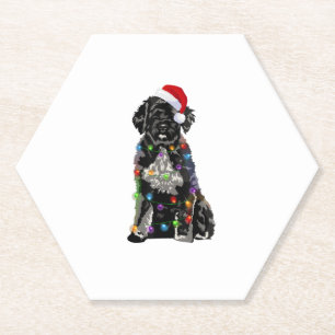 Portugese waterhond met kerstlampjes kartonnen onderzetters