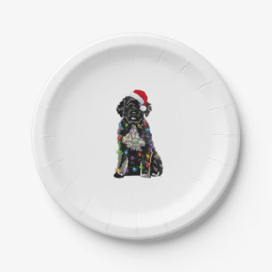 Portugese waterhond met kerstlampjes papieren bordje