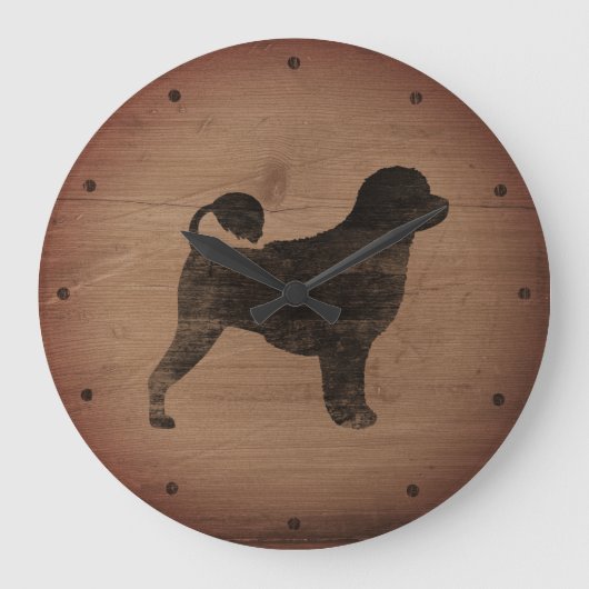Portugese waterhond Silhouette Rustic Grote Klok (Voorkant)