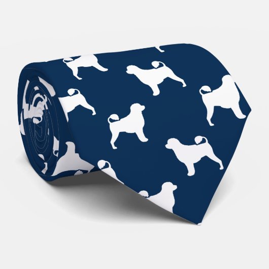 Portugese waterhond silhouetten patroon blauw stropdas (Opgerold)