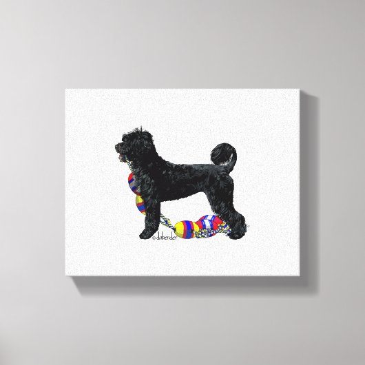 Portugese Waterhond Staande met Float Line Canvas Afdruk (Voorkant)