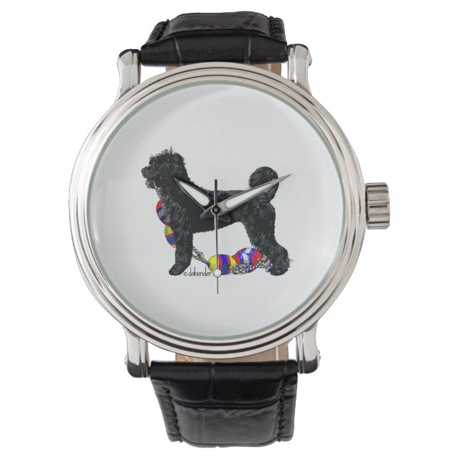 Portugese Waterhond Staande met Float Line Horloge (Voorkant)