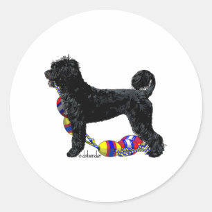 Portugese Waterhond Staande met Float Line Ronde Sticker