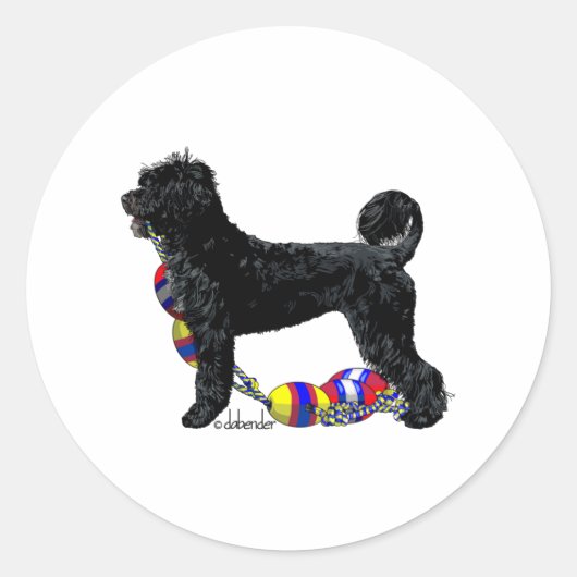 Portugese Waterhond Staande met Float Line Ronde Sticker (Voorkant)