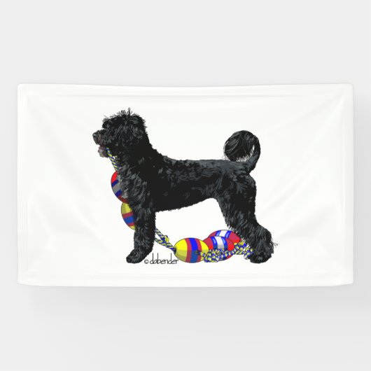 Portugese Waterhond Staande met Float Line Spandoek (Horizontaal)