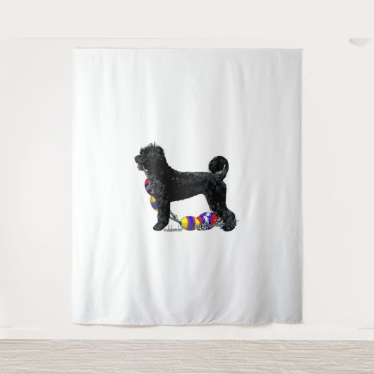 Portugese Waterhond Staande met Float Line Wandkleed (Voorkant)