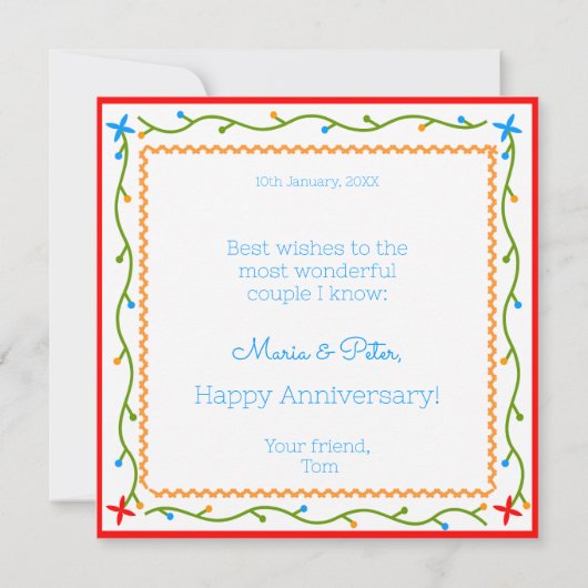 Portugese zakdoeken huwelijksverjaardag kaart (Achterkant)