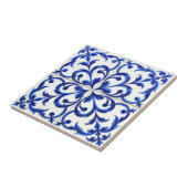 Portuguese Azulejo Blue and White Floral Scroll Tegeltje (Zijkant)