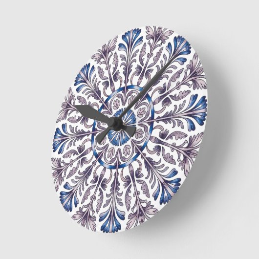 Portuguese Azulejo Blue Floral Pattern Wall Clock  Ronde Klok (Hoek)