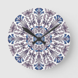 Portuguese Azulejo Blue Floral Pattern Wall Clock  Ronde Klok