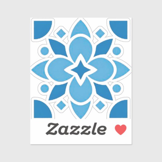 Portuguese Azulejo Blue Tile Floral Vinyl Sticker  (Vel)