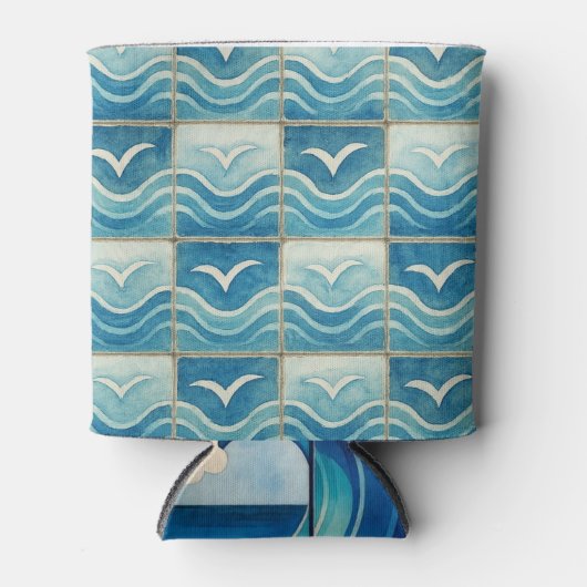 Portuguese Azulejo Blue Tile Pattern Can Cooler –  (Voorkant)