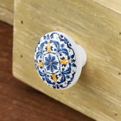 Portuguese Azulejo Pattern Blue White Yellow Keramische Knop