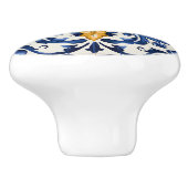 Portuguese Azulejo Pattern Blue White Yellow Keramische Knop (Zijkant)
