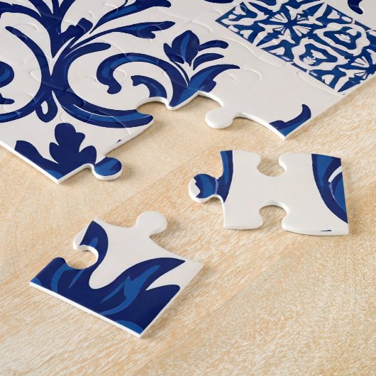 Portuguese Azulejo Peacock Puzzle – Blue & White T Legpuzzel (Zijkant)