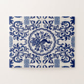 Portuguese Azulejo Peacock Puzzle – Blue & White T Legpuzzel (Horizontaal)