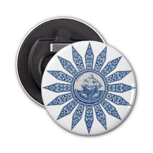 Portuguese Azulejo Ship Compass Rose Bottle Opener (Voorkant)