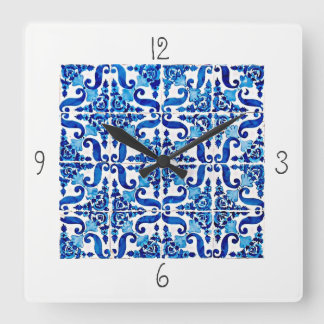 Portuguese Azulejo Square Wall Clock Vierkante Klok