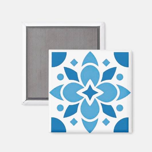 Portuguese Azulejo Tile Blue Pattern Square Magnet (Voorkant / Achterkant)