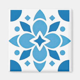 Portuguese Azulejo Tile Blue Pattern Square Magnet