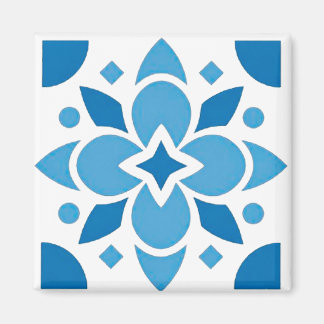 Portuguese Azulejo Tile Blue Pattern Square Magnet