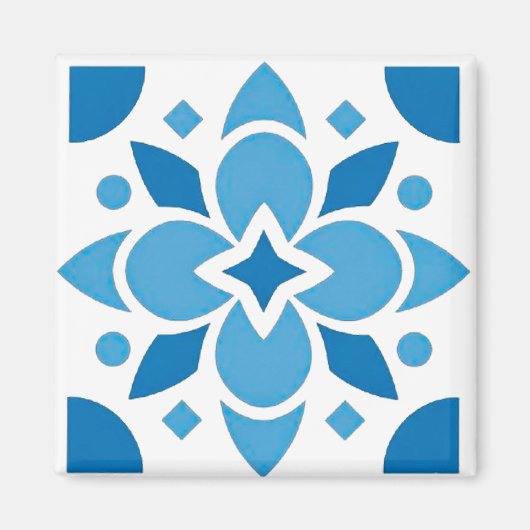 Portuguese Azulejo Tile Blue Pattern Square Magnet (Voorkant)