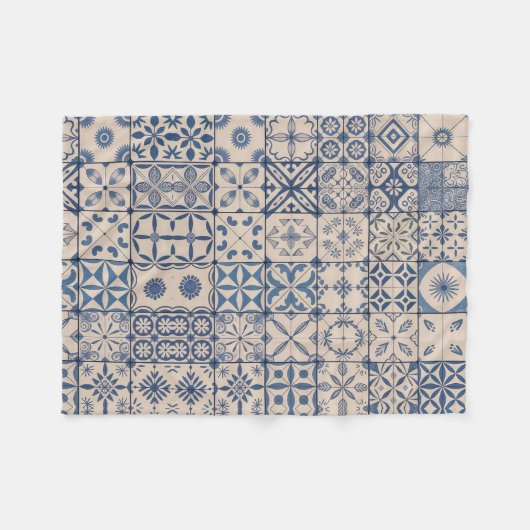Portuguese Azulejo Tile Fleece Blanket – Cozy Blue (Voorkant (Horizontaal))