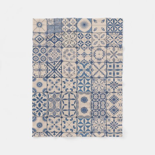 Portuguese Azulejo Tile Fleece Blanket – Cozy Blue (Voorkant)