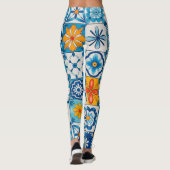 Portuguese Azulejo Tile Leggings – Blue & Yellow M (Achterkant)