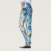Portuguese Azulejo Tile Leggings – Blue & Yellow M (Links)
